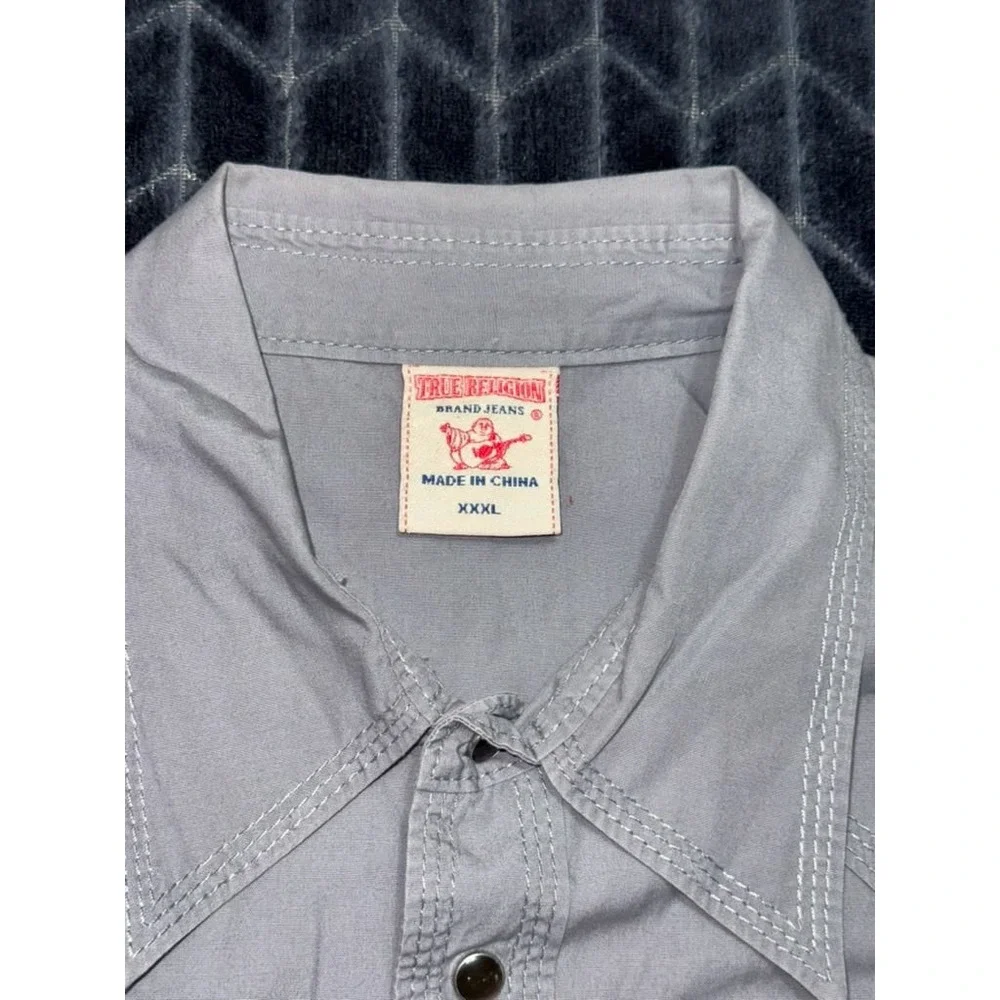 True Religion Mens Gray Pearl Snap Western Long Sleeve Shirt Pockets Sz 3XL